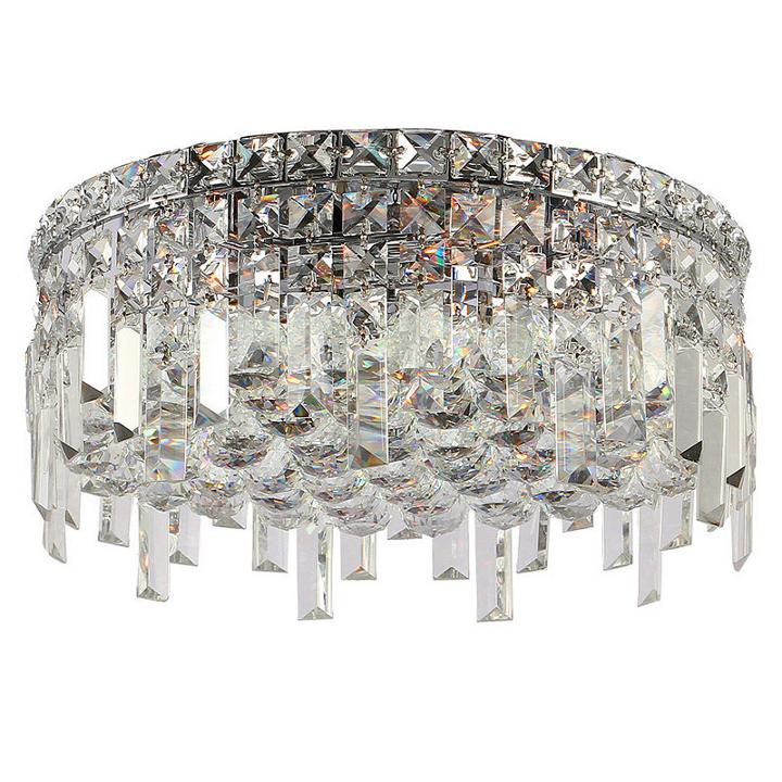 Cascade Collection 5 Light 7.5 Round Chrome Finish And Clear Crystal Flush Mount Ceiling Light