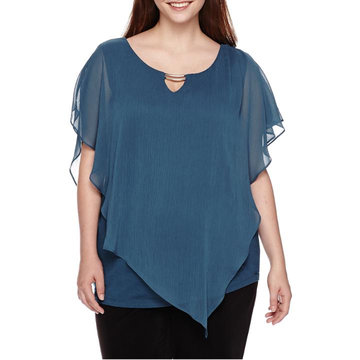 Alyx Short-flutter-sleeve Keyhole-neck Popover Top - Plus