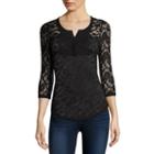 Almost Famous 3/4-sleeve Lace Henley Top - Juniors