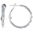 Sparkle Allure Silver Over Brass Diamond Cut Clutchless Brass Hoop Earrings