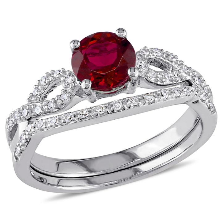 Womens 1/6 Ct. T.w. Lab Created Red Ruby 10k Gold Bridal Set