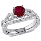 Womens 1/6 Ct. T.w. Lab Created Red Ruby 10k Gold Bridal Set