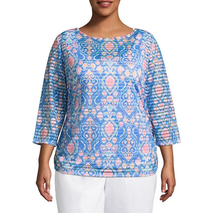 Lark Lane Je T'aime Embelished Ikat Stripe Top- Plus
