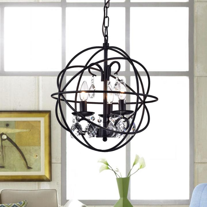 Tess Black-finish Metal/ Crystal 15-inch Round Crystal Chandelier