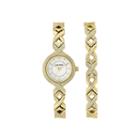 Armitron Womens Gold Crystal Accent Watch And Bracelet Set