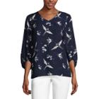 Como Black Blouson Sleeve V Neck Crepe Blouse