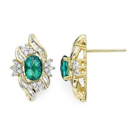 Lab-created Emerald And White Sapphire Cluster Earrings