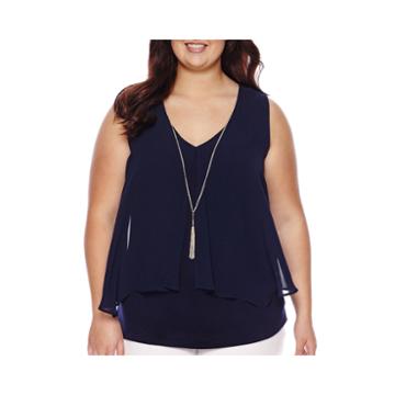 By & By Split-front Tank Top With Necklace - Juniors Plus