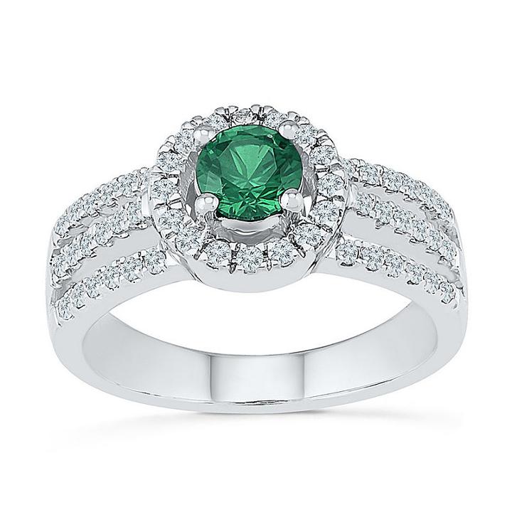 Womens 3/8 Ct. T.w. Green Emerald Sterling Silver Cocktail Ring