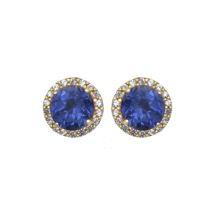 Genuine Swiss Blue Topaz And Lab-created White Sapphire Halo Earrings
