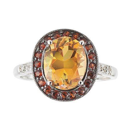 Color-enhanced Orange Topaz, Garnet & White Sapphire Ring