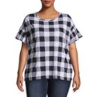 A.n.a Short Sleeve Scoop Neck Gingham T-shirt-womens Plus