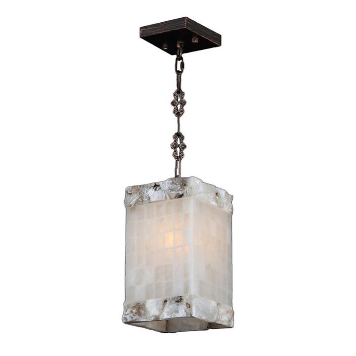 Pompeii Collection 1 Light Mini Flemish Brass Finish And Natural Quartz Square Pendant