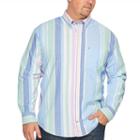 Izod Oxford Stripe Woven Long Sleeve Plaid Button-front Shirt-big And Tall