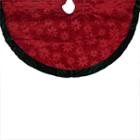 48 Poinsettia Embossed Red Christmas Tree Skirt With Green Velveteen Trim