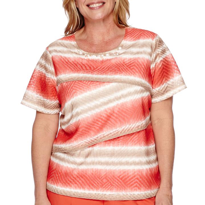 Alfred Dunner Feels Like Spring Short-sleeve Striped Tiered Burnout Tee - Plus
