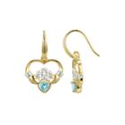 Heart-shaped Genuine Aquamarine And Diamond-accent Claddagh Earrings