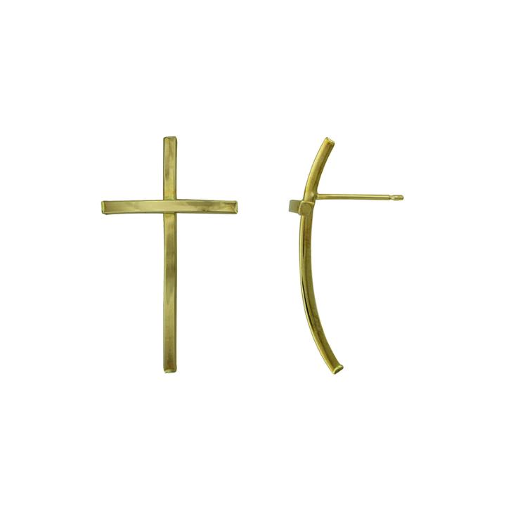 14k Yellow Gold Cross Drop Earrings