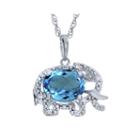 Simulated Blue Topaz Elephant Sterling Silver Pendant Necklace