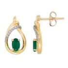 Diamond Accent Genuine Emerald 10k Gold Drop Earrings