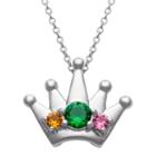 Personalized Womens Simulated Multi Color Cubic Zirconia Sterling Silver Crown Pendant Necklace