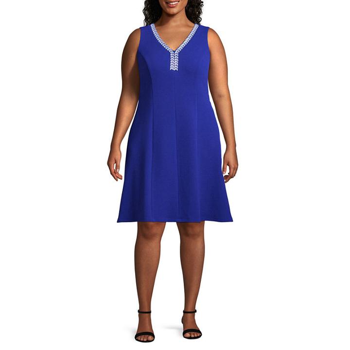 Ronni Nicole Sleeveless V-neck Embroidered Fit & Flare Dress - Plus