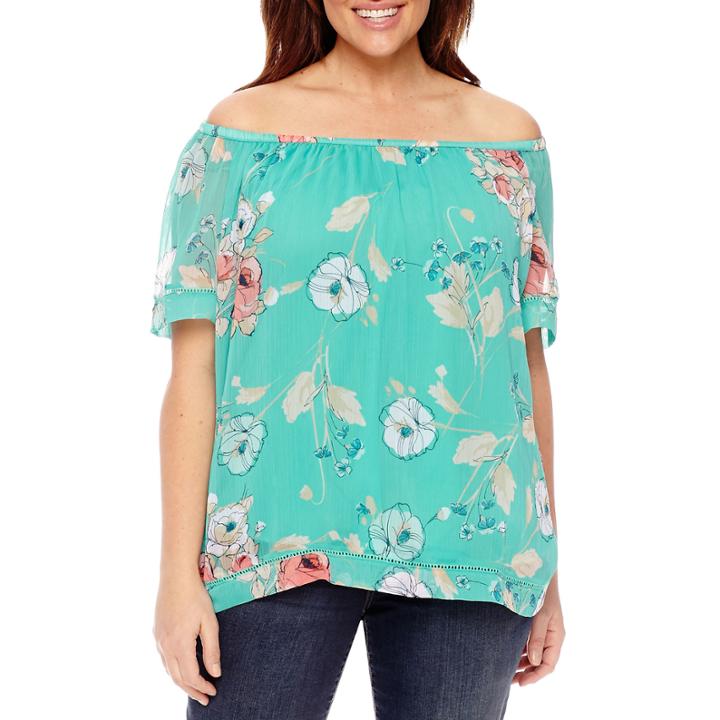 St. John's Bay Short Sleeve Scoop Neck Blouse-plus