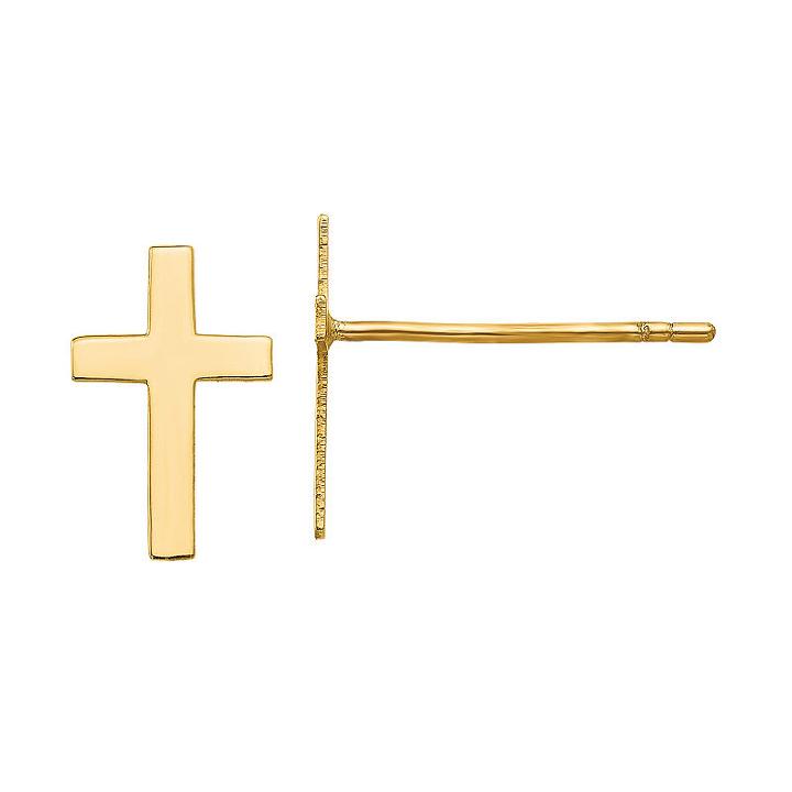 14k Gold 10mm Cross Stud Earrings