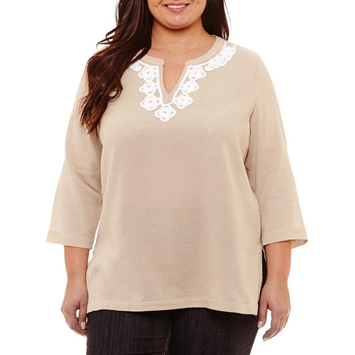 Liz Claiborne 3/4 Sleeve Split Neck Tunic- Plus