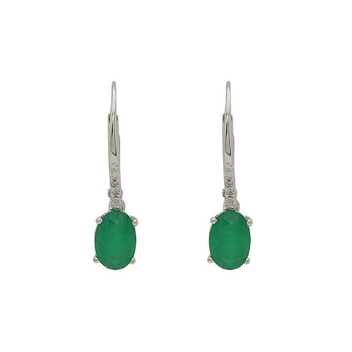 Limited Quantities! Diamond Accent Green Emerald 14k Gold Drop Earrings