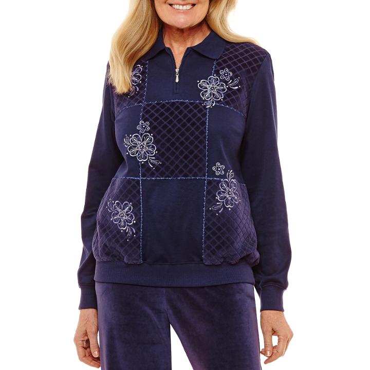 Alfred Dunner Royal Jewels 1/4 Zip Velour Sweatshirt