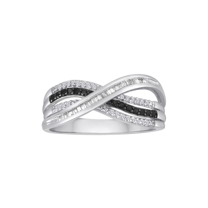 1/4 Ct. T.w. White And Color-enhanced Black Diamond Sterling Silver Crossover Ring