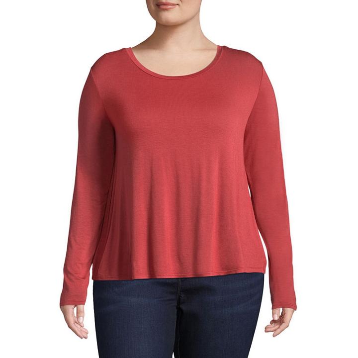 Arizona Long Sleeve Round Neck Knit Blouse-juniors Plus