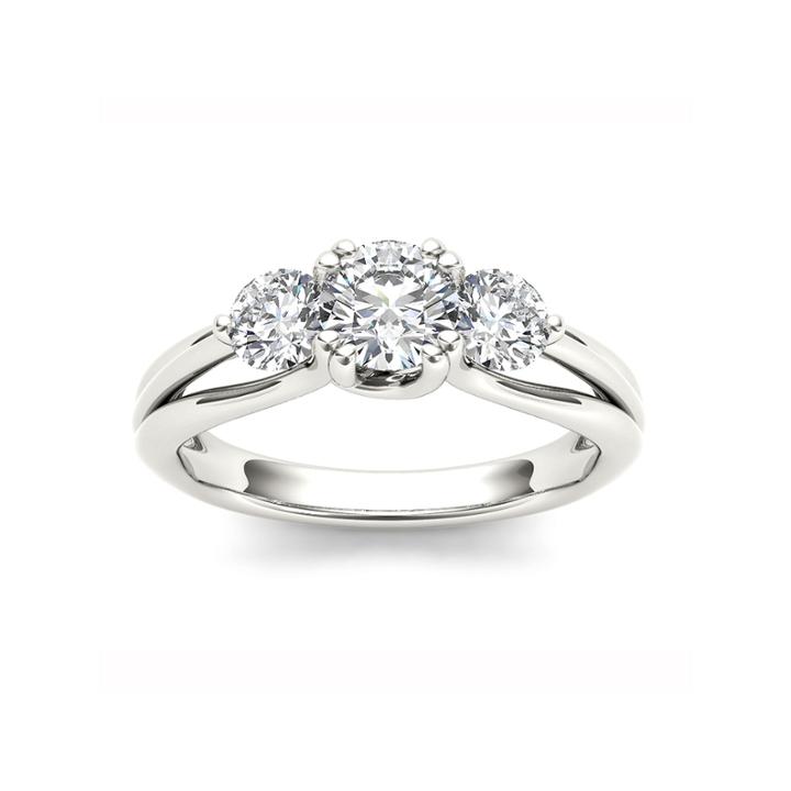 Womens 1 Ct. T.w. Genuine Round White Diamond 14k Gold 3-stone Ring