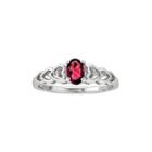 Womens Red Lab-created Oval Ruby And Diamond Accent Ring In Sterling Silver