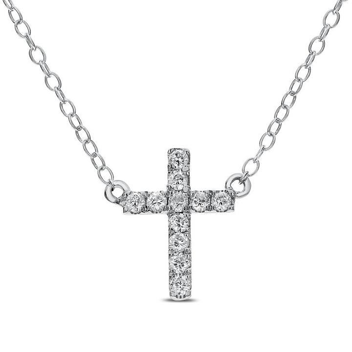 Womens 1/8 Ct. T.w. Genuine White Diamond 14k Gold Cross Pendant Necklace