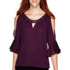 By & By Bell-sleeve Cold-shoulder Neck-trim Top