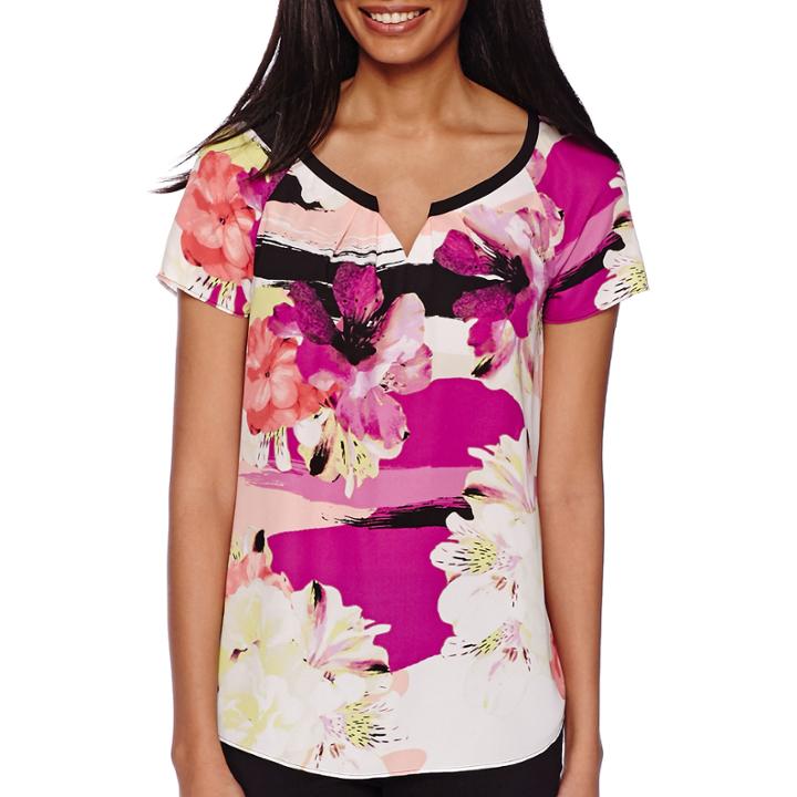 Worthington Short-sleeve Notch Neck Top - Tall