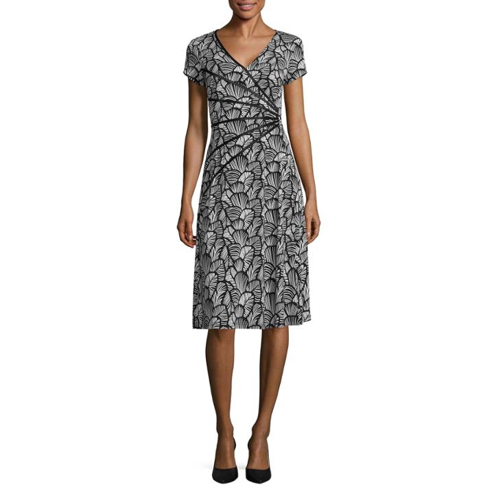 Connected Apparel Short Sleeve Tonal Fit & Flare Dress