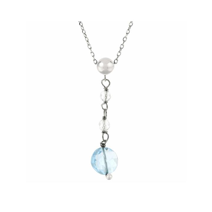 Genuine Blue And White Topaz Sterling Silver Triple-drop Pendant Necklace