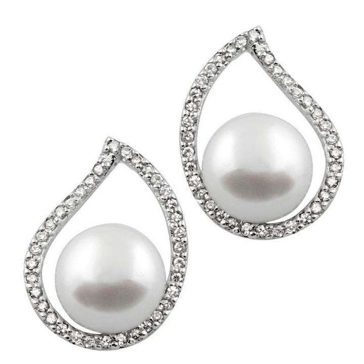 White Cultured Freshwater Pearls Sterling Silver 20mm Stud Earrings