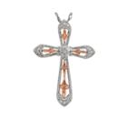 1/10 Ct. T.w. Diamond Sterling Silver With 10k Rose Gold Cross Pendant Necklace