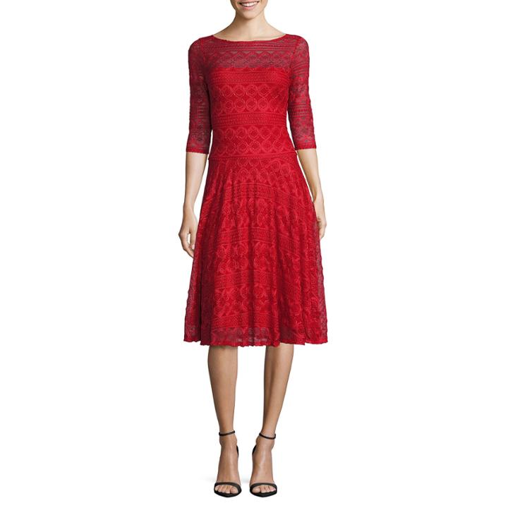 Signature By Sangria 3/4 Sleeve Lace Fit & Flare Dress