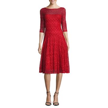 Signature By Sangria 3/4 Sleeve Lace Fit & Flare Dress