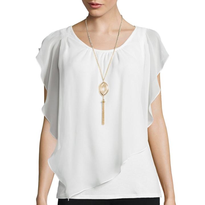 Alyx Flutter-sleeve Layered Popover Top With Necklace