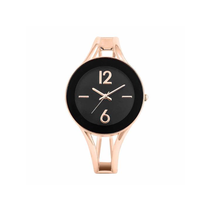 Mixit Womens Rose-gold-tone And Black Bangle Watch