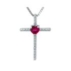 Lab-created Ruby And Diamond-accent Sterling Silver Cross And Heart Pendant Necklace
