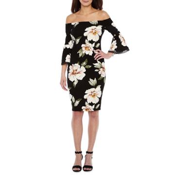 Premier Amour Elbow Sleeve Floral Sheath Dress