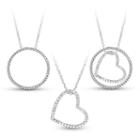 Sterling Silver 3-in-1 Cubic Zirconia Circle Heart Necklace