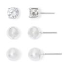 Monet Simulated Pearl And Crystal Silver-tone 3 Pr. Stud Earring Set